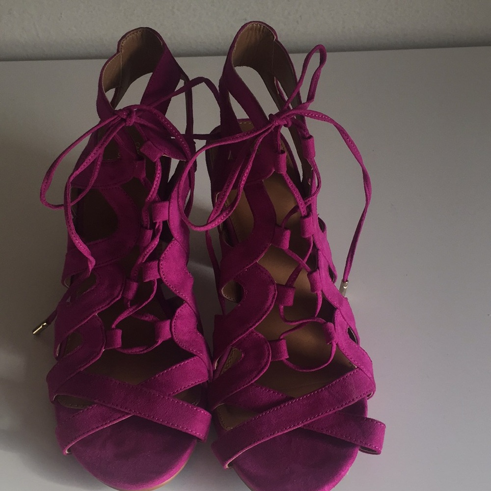 Magenta lace up booties